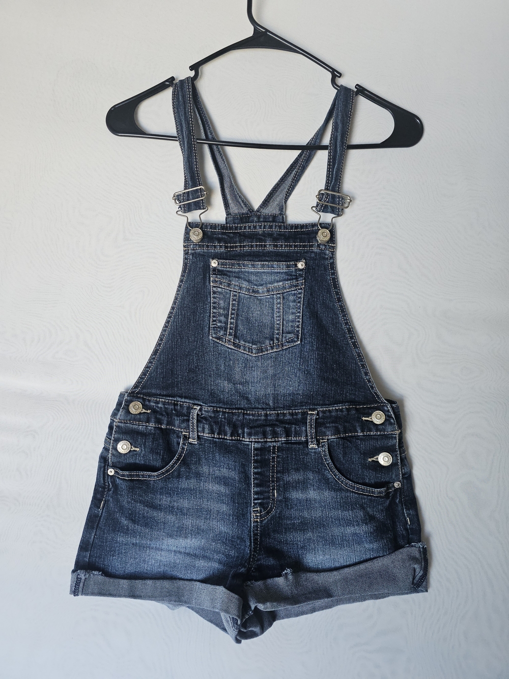 Jordache Denim Shortalls Size XL (14-16) Blue Jean Cuffed Overalls Shorts